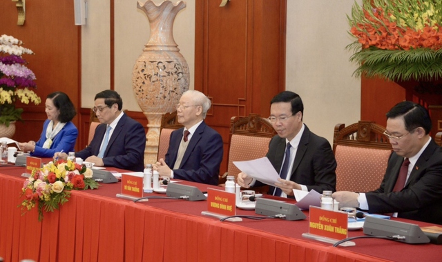 Tổng Bí thư Nguyễn Phú Trọng chủ trì phiên họp thứ nhất Tiểu ban văn kiện Đại hội XIV của Đảng - Ảnh: VOV.vn