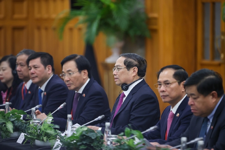 Thủ tướng Chính phủ Phạm Minh Chính phát biểu tại hội đàm. Ảnh: VGP/Nhật Bắc.