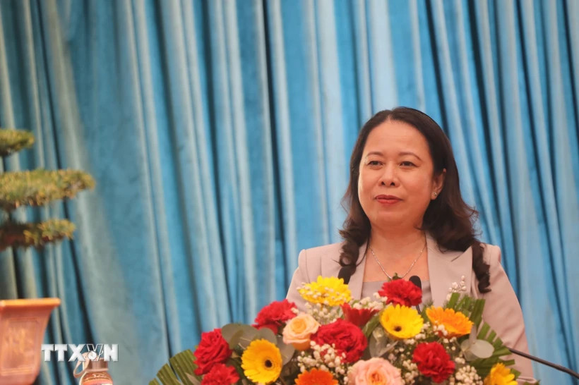Quyền Chủ tịch nước Võ Thị Ánh Xuân phát biểu tại Hội nghị. Ảnh: Sỹ Thắng/TTXVN.