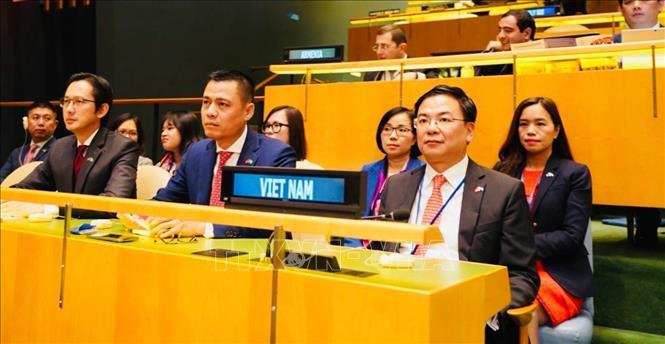 Đoàn Việt Nam tham dự phiên họp bỏ phiếu và công bố kết quả thành viên Hội đồng Nhân quyền Liên hợp quốc nhiệm kỳ 2023-2025. Ảnh: TTXVN