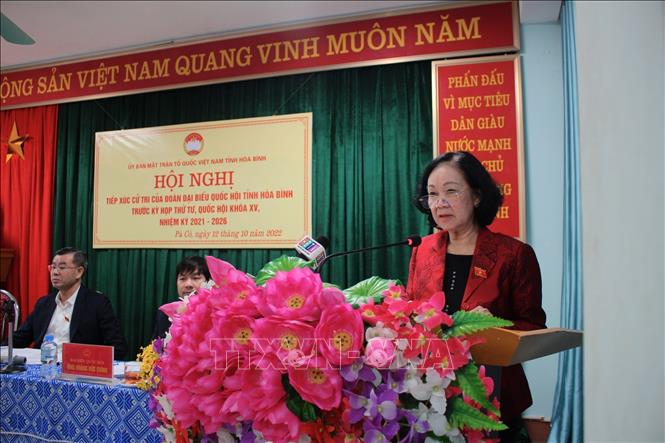 Trưởng Ban Tổ chức Trung ương Trương Thị Mai phát biểu tại buổi tiếp xúc cử tri.