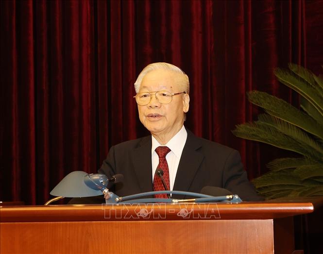 Tổng Bí thư Nguyễn Phú Trọng phát biểu kết luận hội nghị. Ảnh: TTXVN