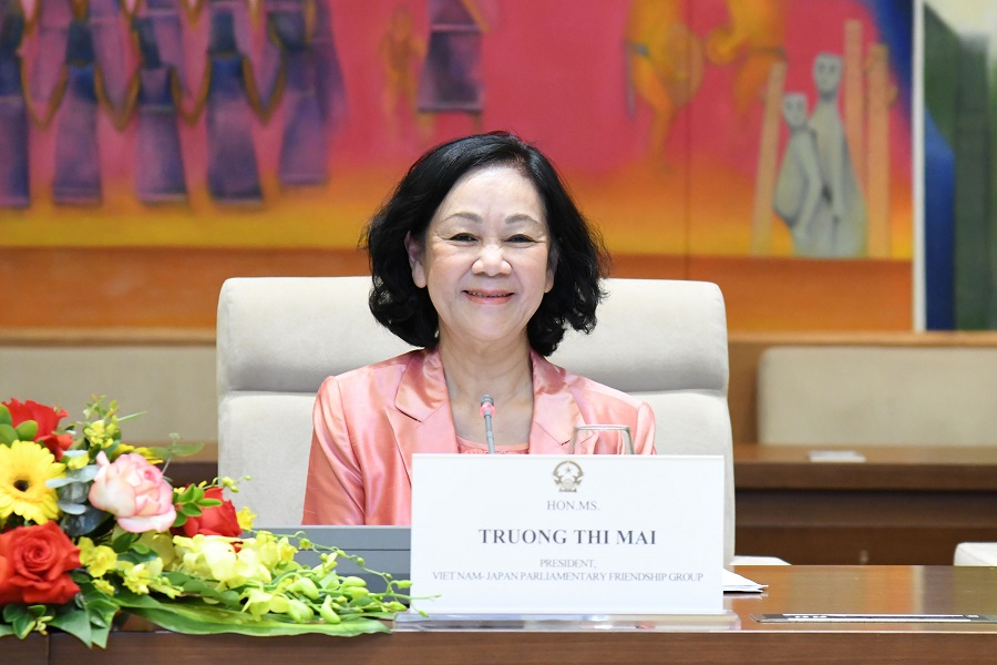 Chủ tịch Nhóm Nghị sĩ hữu nghị Việt Nam - Nhật Bản Trương Thị Mai đánh giá cao kết quả của các chương trình hợp tác giữa hai nước mà ông Takebe Tsutomu đóng vai trò quan trọng trong việc liên hệ và thúc đẩy.