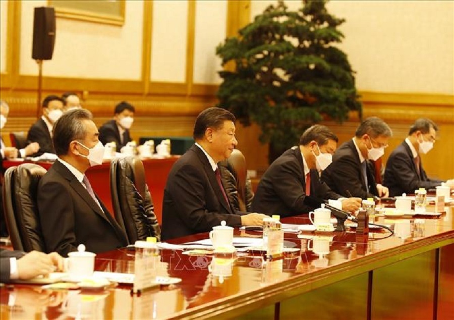 Tổng Bí thư Nguyễn Phú Trọng hội đàm với Tổng Bí thư, Chủ tịch Trung Quốc Tập Cận Bình. Ảnh: Trí Dũng/TTXVN.