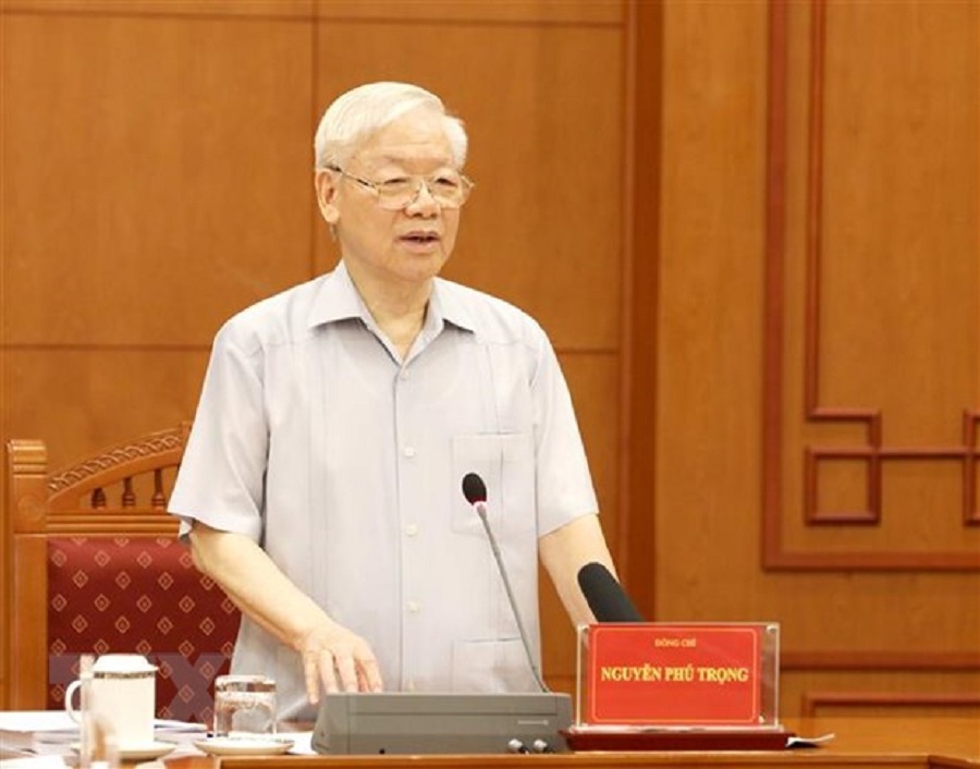Tổng Bí thư Nguyễn Phú Trọng phát biểu chỉ đạo cuộc họp. (Ảnh: Phương Hoa/TTXVN).