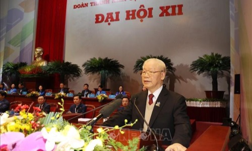 Tổng Bí thư Nguyễn Phú Trọng phát biểu chỉ đạo tại Đại hội Đoàn toàn quốc lần thứ XII. Ảnh: TTXVN