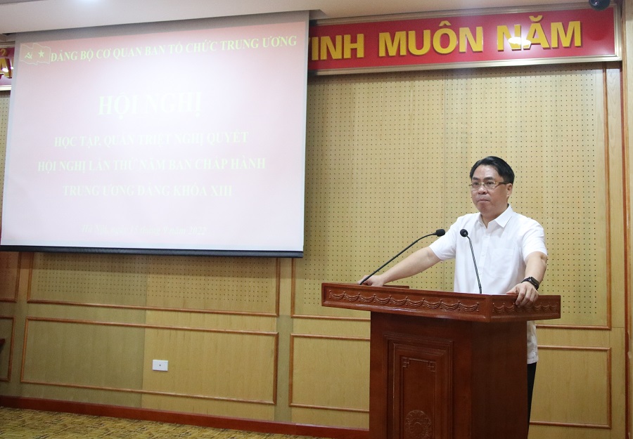 Đồng chí Phan Thăng An, Phó Bí thư, Chủ nhiệm Ủy ban kiểm tra Đảng ủy cơ quan Ban Tổ chức Trung ương phát biểu khai mạc.
