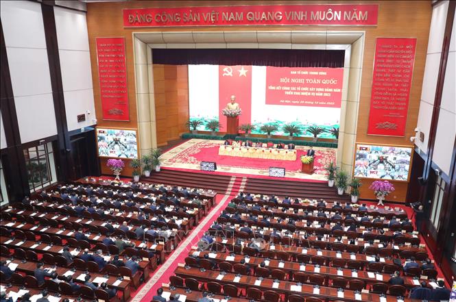 Toàn cảnh Hội nghị toàn quốc tổng kết công tác tổ chức xây dựng Đảng năm 2022, triển khai nhiệm vụ năm 2023. Ảnh: TTXVN