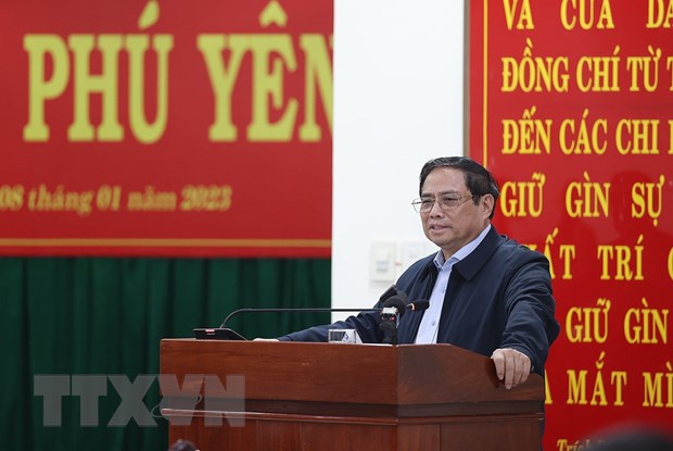 Thủ tướng Phạm Minh Chính kết luận tại buổi làm việc với Lãnh đạo chủ chốt tỉnh Phú Yên. (Ảnh: Dương Giang/TTXVN).