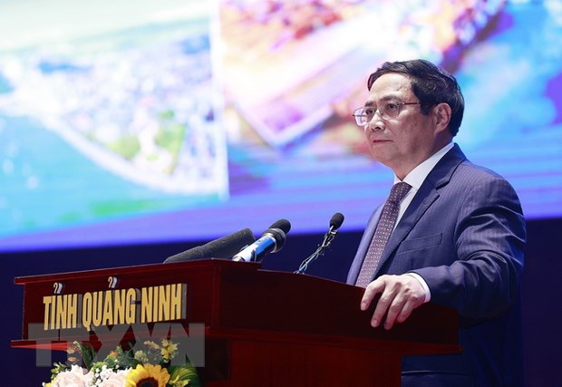 Thủ tướng Phạm Minh Chính phát biểu chỉ đạo Hội nghị triển khai Chương trình hành động của Chính phủ về phát triển vùng Đồng bằng sông Hồng. (Ảnh: Dương Giang/TTXVN).