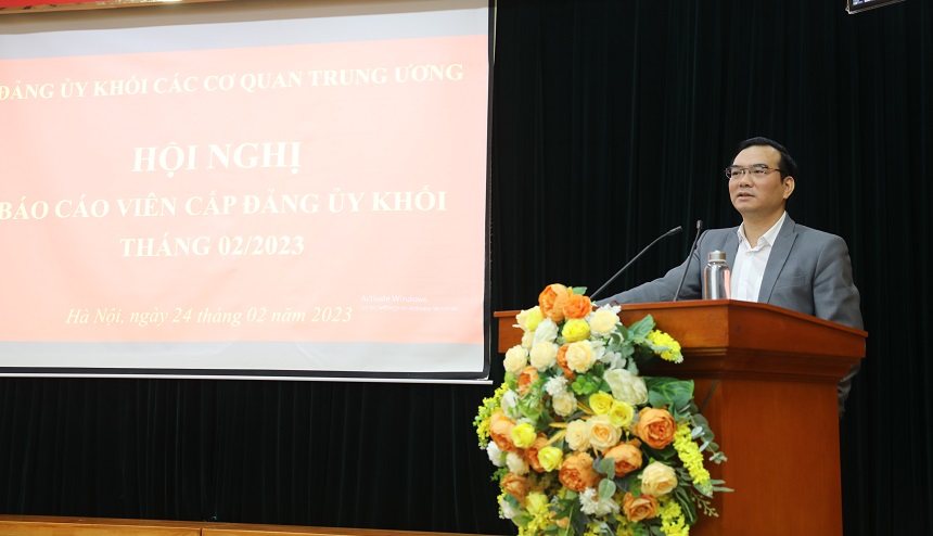 Đ/c Nguyễn Minh Chung, Ủy viên BTV, Trưởng Ban Tuyên giáo Đảng ủy Khối Các cơ quan Trung ương định hướng một số nội dung tuyên truyền trong tháng 3 và 4-2023.