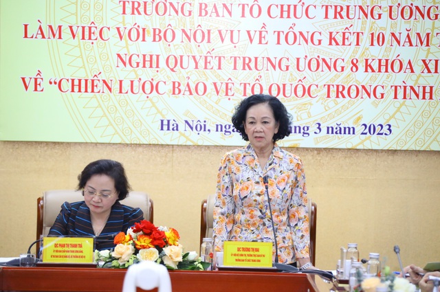 Ủy viên Bộ Chính trị, Thường trực Ban Bí thư, Trưởng Ban Tổ chức Trung ương Trương Thị Mai phát biểu tại cuộc làm việc.