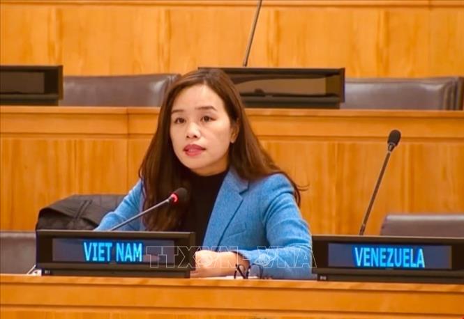 Tham tán Công sứ Lê Thị Minh Thoa, Phó Trưởng Phái đoàn đại diện thường trực Việt Nam tại LHQ, phát biểu tại một phiên họp Hội đồng Bảo an LHQ (ảnh tư liệu).
