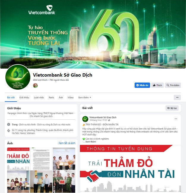 Vietcombank Sở giao dịch với các trang Fanpage tạo kênh thông tin chính thống cho Khách hàng và đoàn viên thanh niên.