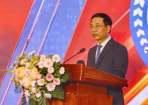 Bộ trưởng Bộ Thông tin và Truyền thông Nguyễn Mạnh Hùng phát biểu. (Ảnh: Tuấn Đức/TTXVN).