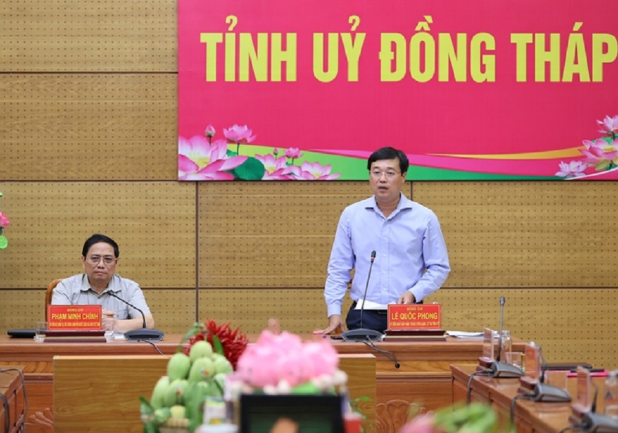 Bí thư Tỉnh ủy Đồng Tháp Lê Quốc Phong phát biểu tại cuộc làm việc. Ảnh: VGP/Nhật Bắc.