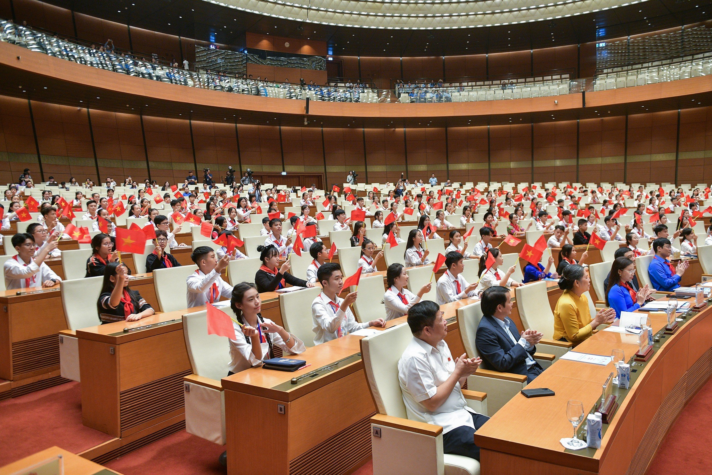 Phiên họp giả định “Quốc hội trẻ em” lần thứ nhất diễn ra tại Hội trường Diên Hồng, Nhà Quốc hội.