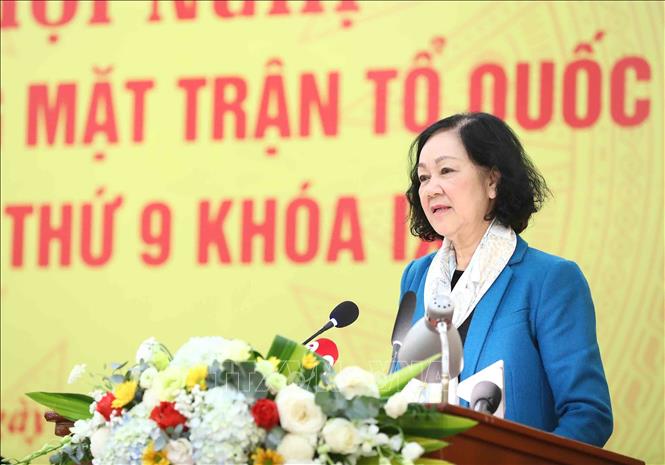 Ủy viên Bộ Chính trị, Thường trực Ban Bí thư, Trưởng Ban Tổ chức Trung ương Trương Thị Mai phát biểu tại Hội nghị. Ảnh: Minh Đức/TTXVN