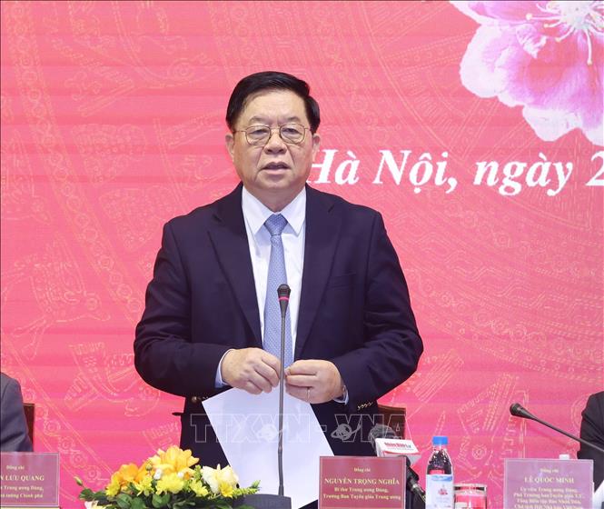 Đồng chí Nguyễn Trọng Nghĩa, Bí thư Trung ương Đảng, Trưởng Ban Tuyên giáo Trung ương phát biểu ý kiến chỉ đạo tại Hội nghị. Ảnh: Phương Hoa/TTXVN.