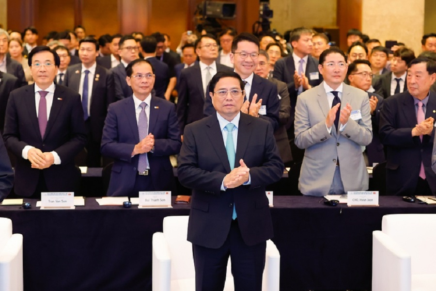 Thủ tướng Phạm Minh Chính dự Diễn đàn doanh nghiệp Việt Nam - Hàn Quốc. Ảnh: VGP/Nhật Bắc.