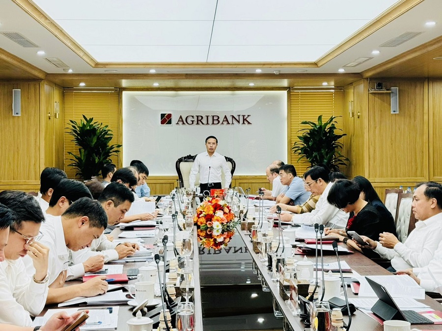 Đồng chí Phạm Đức Ấn, Ủy viên BTV Đảng ủy Khối DNTW, Bí thư Đảng ủy, Chủ tịch Hội đồng thành viên Agribank phát biểu tại Hội nghị.