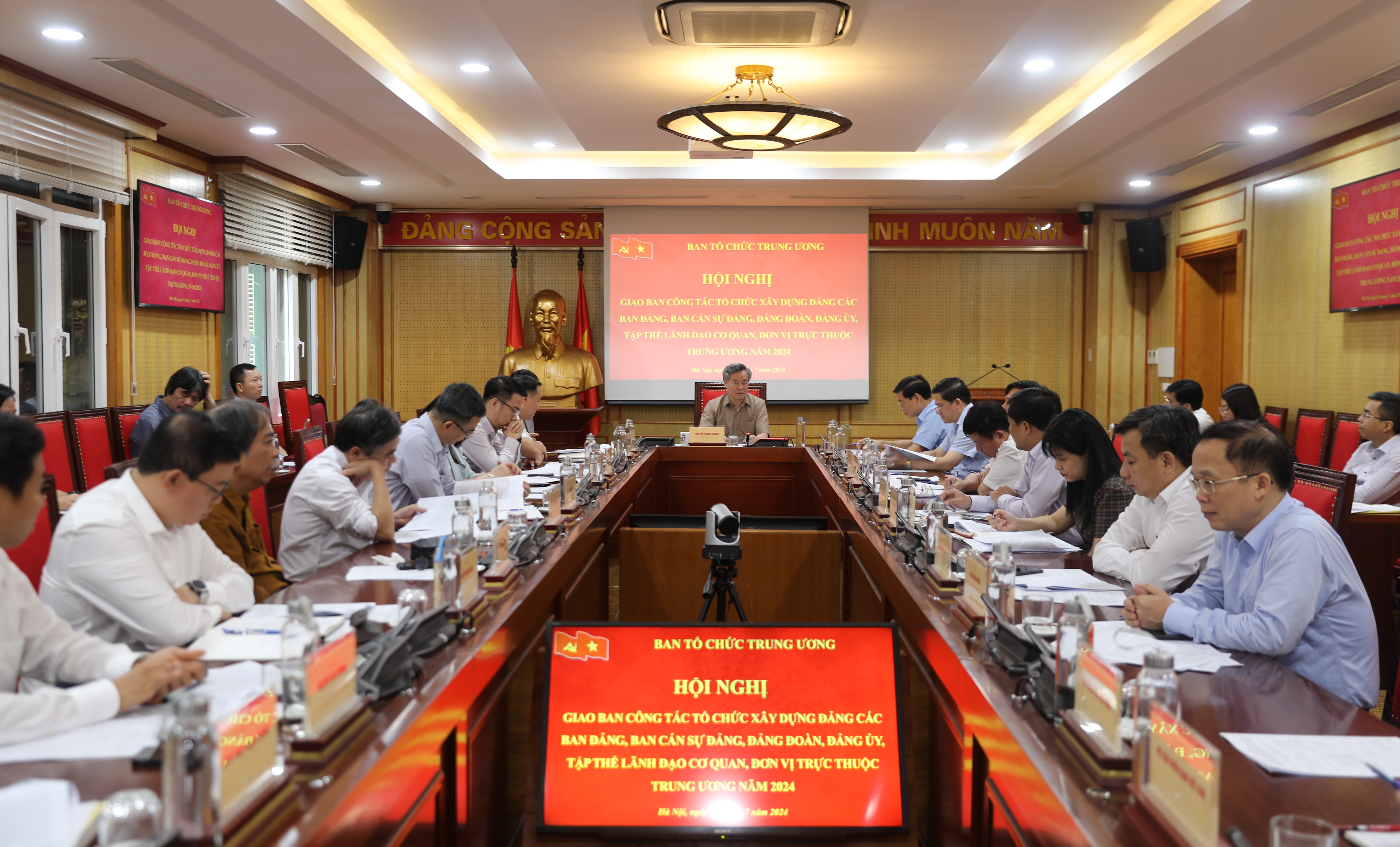 Toàn cảnh Hội nghị tại Hội trường G, trụ sở Ban Tổ chức Trung ương (số 2A, Hoàng Văn Thụ, Ba Đình, Hà Nội), sáng 3-7-2024.