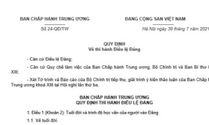 MỘT SỐ NỘI DUNG MỚI TRONG QUY ĐỊNH THI HÀNH ĐIỀU LỆ ĐẢNG